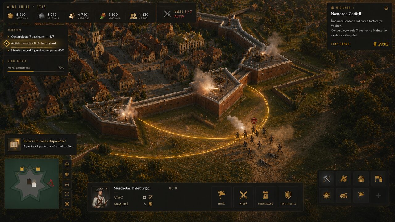 Defending the fortress from raids — cannons opening fire